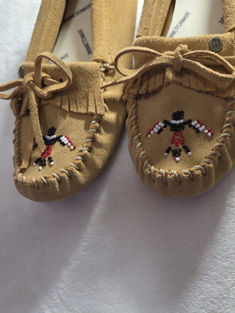 Minnetonka Tan Suede Beaded Moccasin Flats - Picture 4 of 4